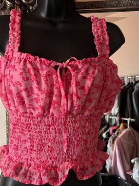 Rue21 Pink Floral Smocked Ruffle Crop Top